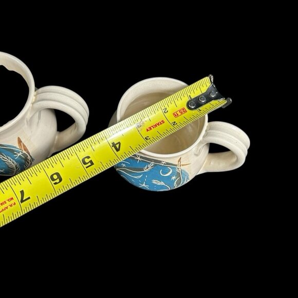 2 Vintage Moon & Star Art Pottery Hand Thrown Painted Incised Artist Signed Mugs - Picture 12 of 13